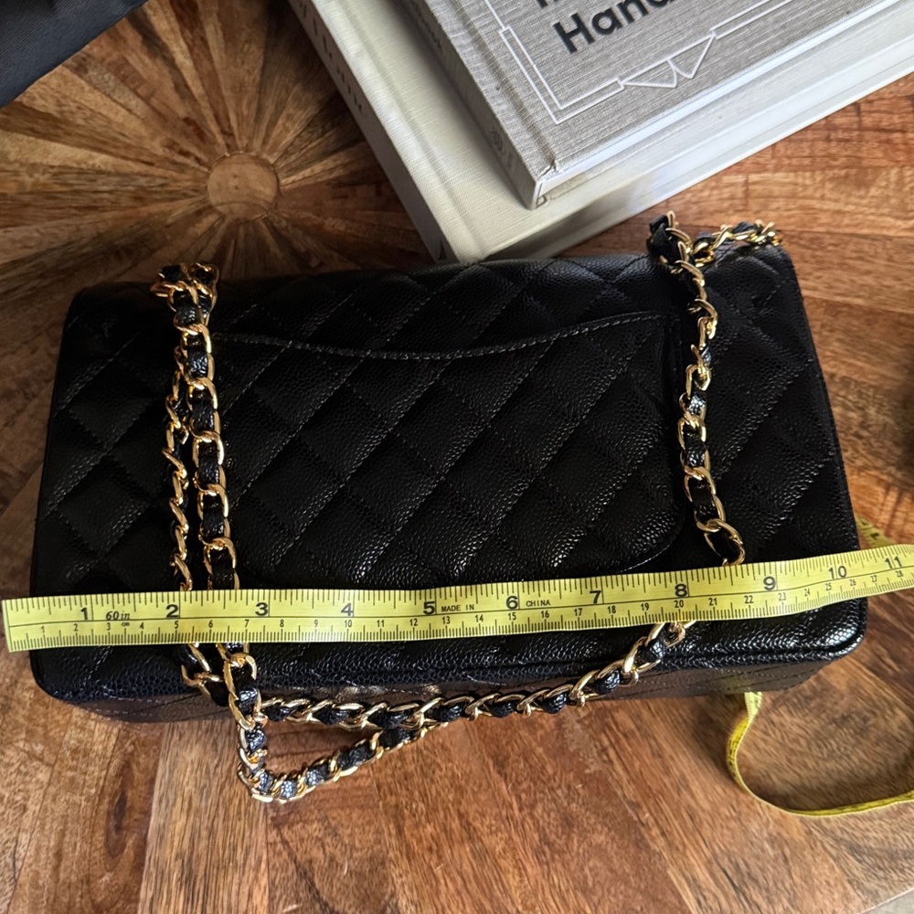 Black Quilted Leather Shoulder Bag with Gold Hardware - Picture 6 of 8